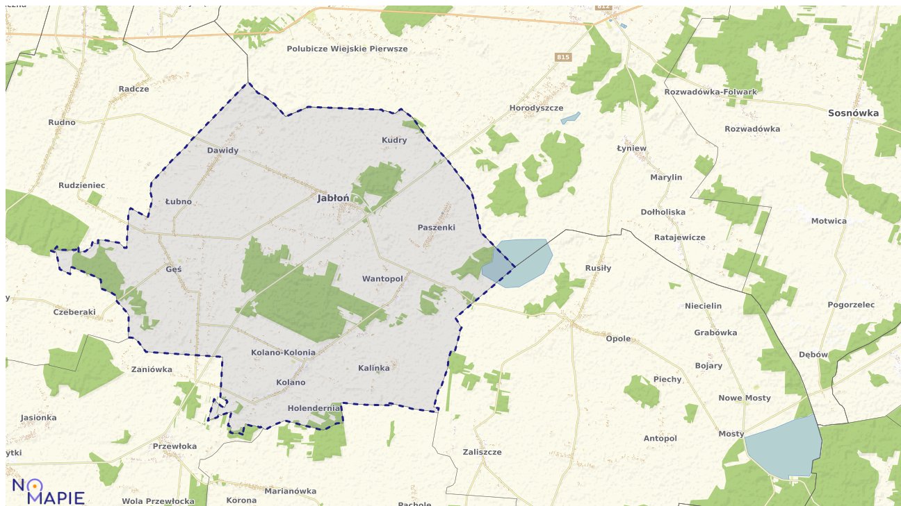 Mapa obszarów ochrony przyrody Jabłoni